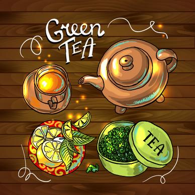 hand drawn tea time vector background