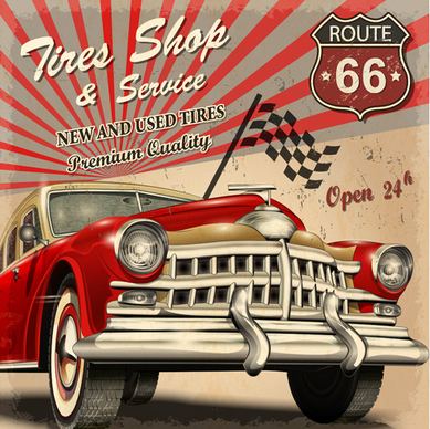 vintage car with travel poster vector set