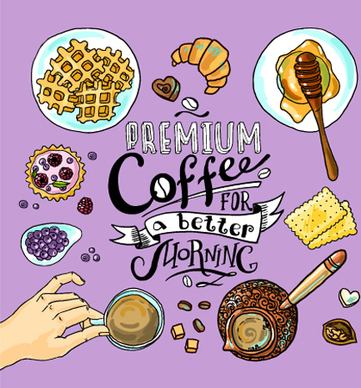 hand drawn coffee elements background art