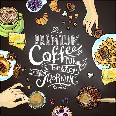 hand drawn coffee elements background art