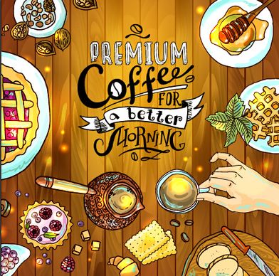 hand drawn coffee elements background art