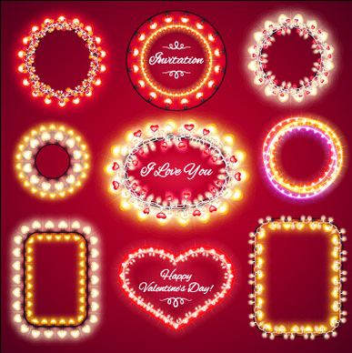 valentines day light frames vector set