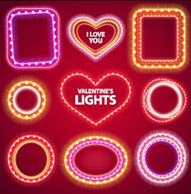 valentines day light frames vector set