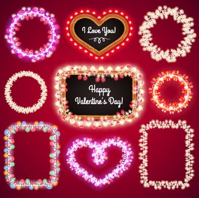 valentines day light frames vector set