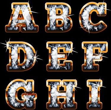 shiny diamond with golden alphabet vectors