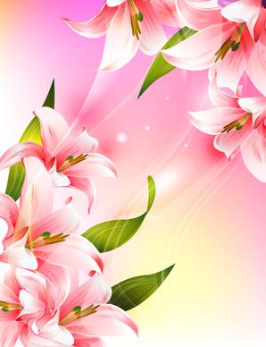 beautiful pink flowers vector background set