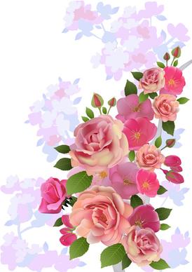 beautiful pink flowers vector background set