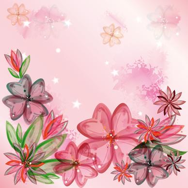 beautiful pink flowers vector background set