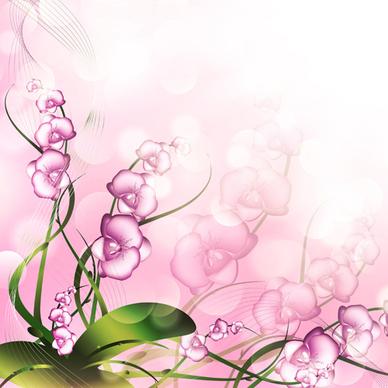 beautiful pink flowers vector background set