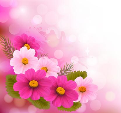 beautiful pink flowers vector background set