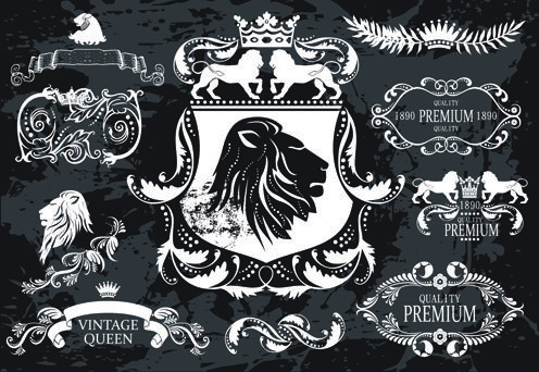 classical heraldry with ornament labels vector