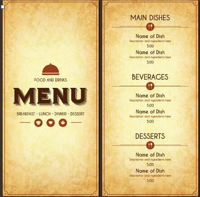 modern restaurant menu cover and list vector