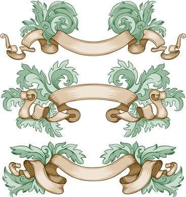 retro ribbon with ornaments floral vector