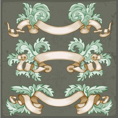 retro ribbon with ornaments floral vector