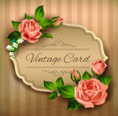 beautiful roses with vintage cards vector