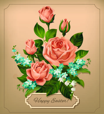 beautiful roses with vintage cards vector