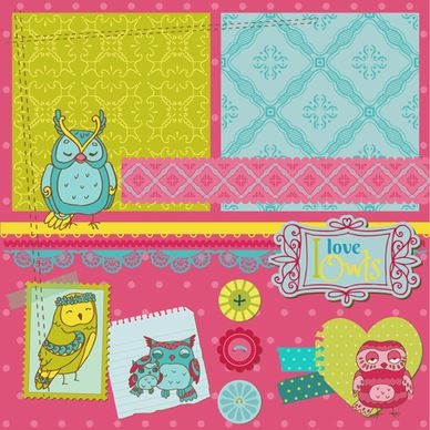 cartoon style scrapbook illustration vector set