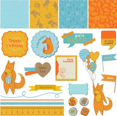 cartoon style scrapbook illustration vector set