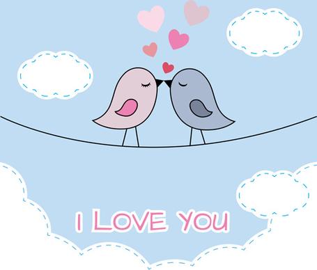 cute birds with valentines day card vector