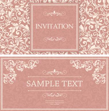 vintag pink invitation cards with floral vector