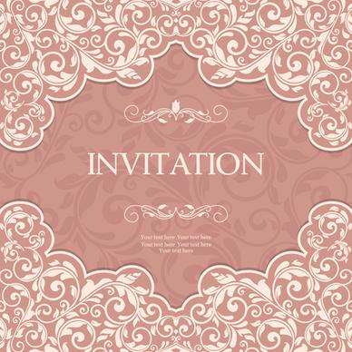 vintag pink invitation cards with floral vector