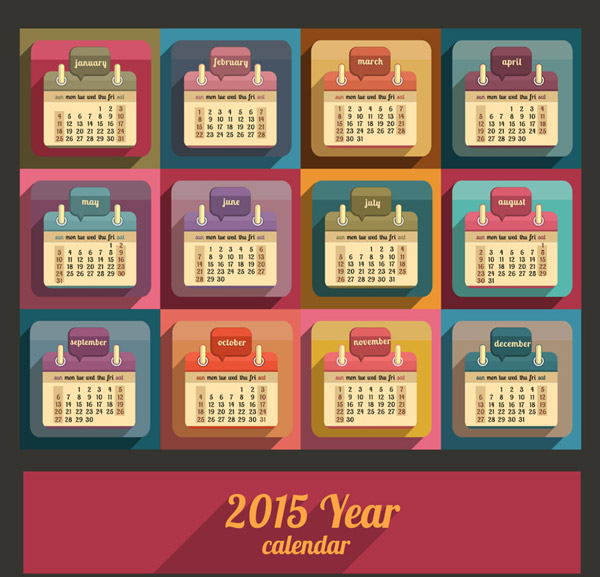 2015 calendar retro color styel vector