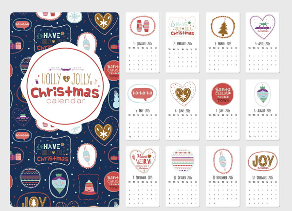 cute christmas style15 calendar vector