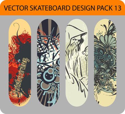 stylish floral skateboard vector set