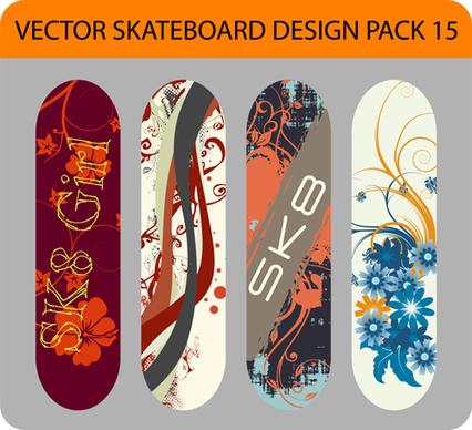 stylish floral skateboard vector set