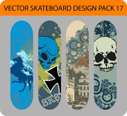 stylish floral skateboard vector set