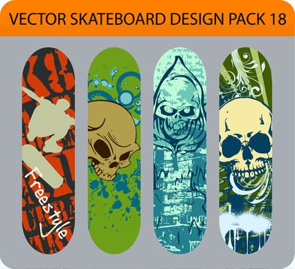 stylish floral skateboard vector set