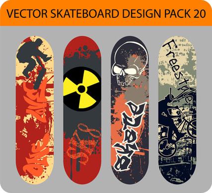 stylish floral skateboard vector set