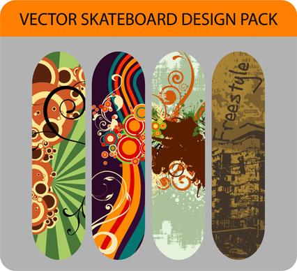 stylish floral skateboard vector set