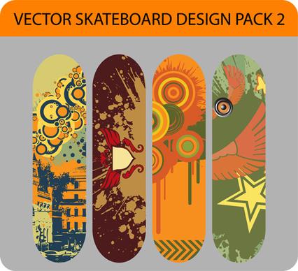 stylish floral skateboard vector set