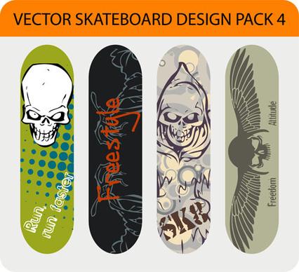 stylish floral skateboard vector set