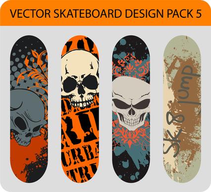 stylish floral skateboard vector set