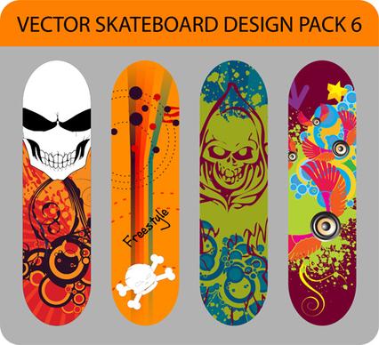 stylish floral skateboard vector set