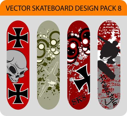 stylish floral skateboard vector set