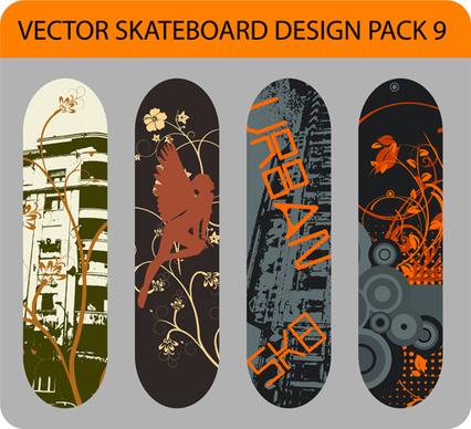 stylish floral skateboard vector set