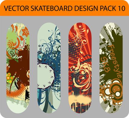 stylish floral skateboard vector set