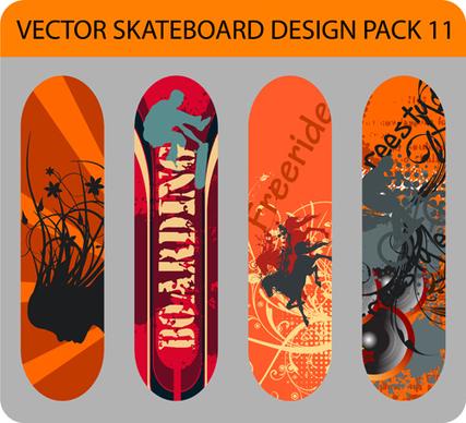 stylish floral skateboard vector set