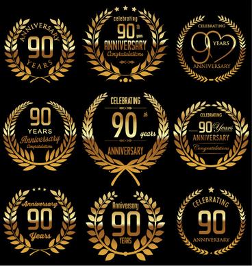 golden laurel wreath with anniversary celebration labels vector