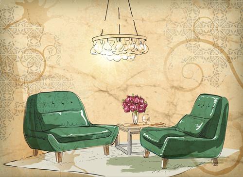 hand drawn sofa armchairs vector graphics