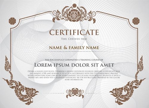 certificate template with retro frame vector