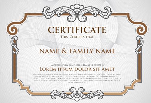 certificate template with retro frame vector