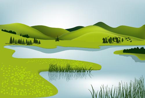 beautiful fields landscapes vector set