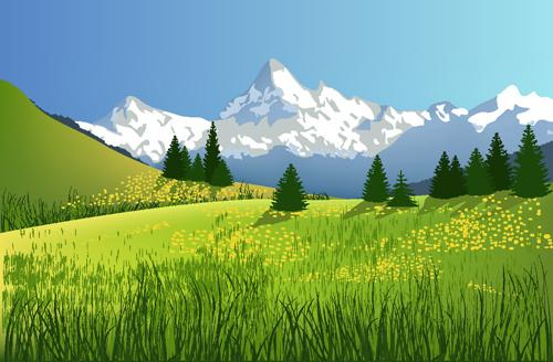 beautiful fields landscapes vector set