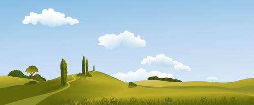 beautiful fields landscapes vector set