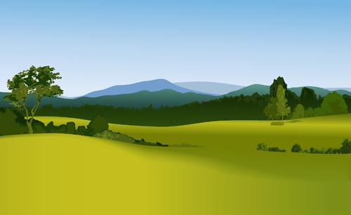 beautiful fields landscapes vector set