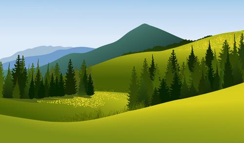 beautiful fields landscapes vector set